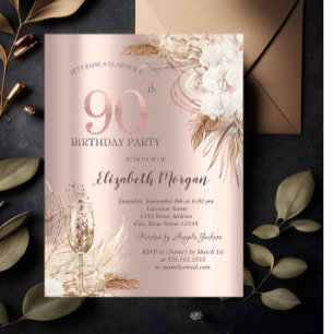 Invitation Fleurs Boho, Verre Champagne, Or Rose 90e