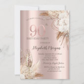 Invitation Fleurs Boho, Verre Champagne, Or Rose 90e (Devant)