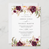 Invitation Fleurs Bordeaux Blush Floraison Mariage   (Devant)