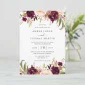 Invitation Fleurs Bordeaux Blush Floraison Mariage   (Debout devant)