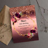 Invitation Fleurs bordeaux d'anniversaire parties scintillant