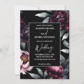 Invitation Fleurs bordeaux foncé moody élégant tout en un (Devant)