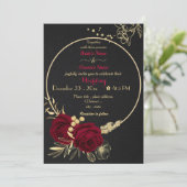 Invitation fleurs bordeaux or couronne noir mariage (Debout devant)