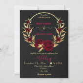 Invitation fleurs bordeaux or couronne noir mariage (Devant)