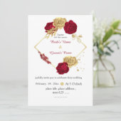 Invitation fleurs bordeaux & or élégant mariage géométrique (Debout devant)
