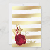 Invitation fleurs bordeaux & or élégant mariage géométrique (Dos)