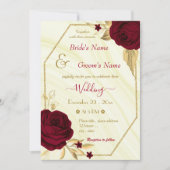 Invitation fleurs bordeaux or marbre géométrique mariage (Devant)