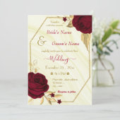 Invitation fleurs bordeaux or marbre géométrique mariage (Debout devant)