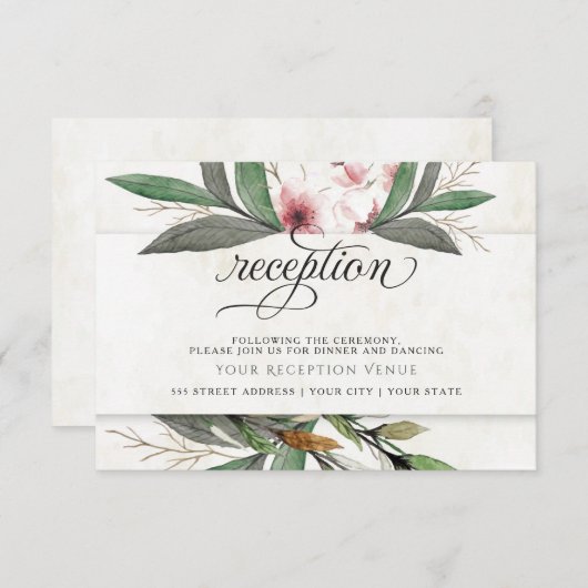 Invitation Fleurs botaniques à l'aquarelle pour la réception  (Devant / Derrière)