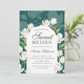 Invitation Fleurs botaniques blanches Sweet sixteen 16 Annive (Debout devant)