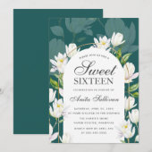 Invitation Fleurs botaniques blanches Sweet sixteen 16 Annive (Devant / Derrière)