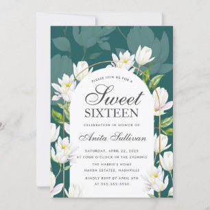 Invitation Fleurs botaniques blanches Sweet sixteen 16 Annive