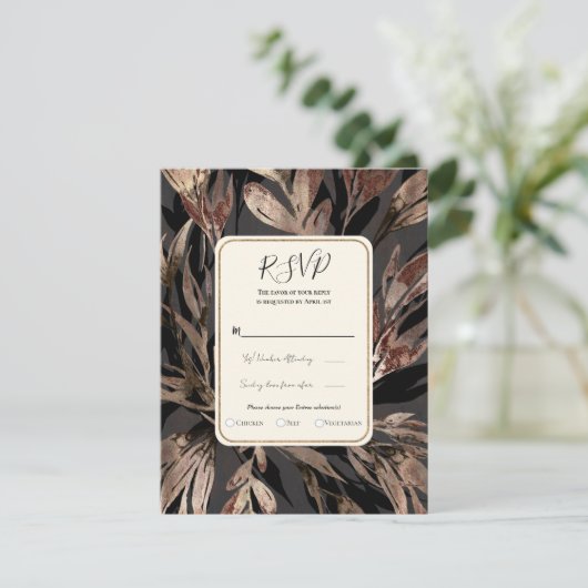 Invitation Fleurs botaniques chic bronze gras Mariage RSVP (Debout devant)