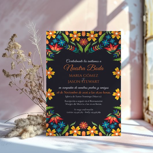 Invitation Fleurs Botaniques Colorées Mariage Espagnol
