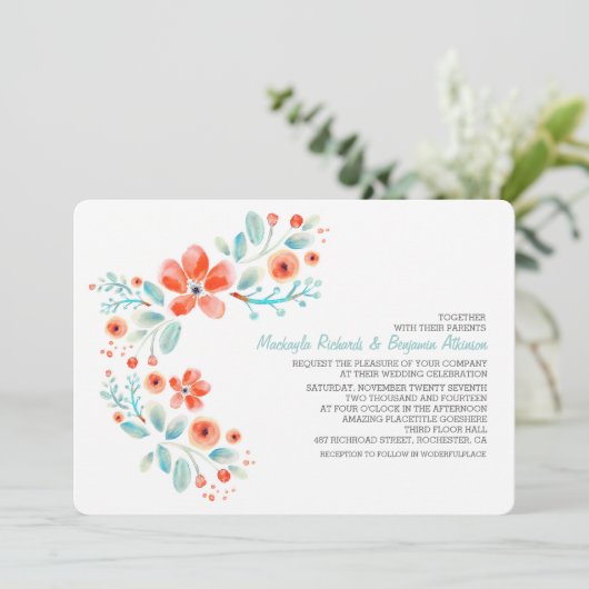 Invitation Fleurs botaniques douces Mariage d'aquarelle (Debout devant)