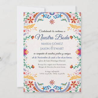 Invitation Fleurs botaniques florales colorées Mariage espagn