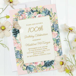 Invitation Fleurs botaniques florales vintage rose sarcelle 1