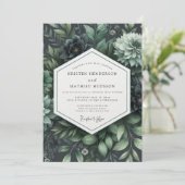 Invitation Fleurs Botaniques Profondes Vertes pour Mariage (Debout devant)