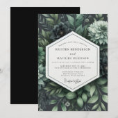 Invitation Fleurs Botaniques Profondes Vertes pour Mariage (Devant / Derrière)