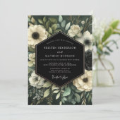 Invitation Fleurs Botaniques Profondes Vertes pour Mariage (Debout devant)
