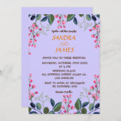 Invitation Fleurs botaniques rose et vert (Devant / Derrière)