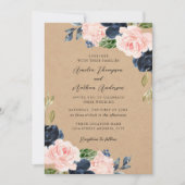 Invitation Fleurs botaniques rustiques rose marine Mariage (Devant)