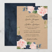 Invitation Fleurs botaniques rustiques rose marine Mariage (Devant / Derrière)