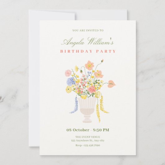 Invitation Fleurs bouquet anniversaire (Devant)