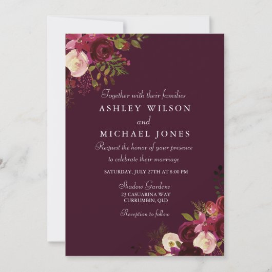 Invitation Fleurs Bourgogne Automne Mariage Automne (Devant)