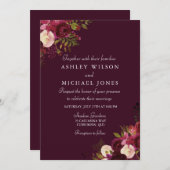 Invitation Fleurs Bourgogne Automne Mariage Automne (Devant / Derrière)