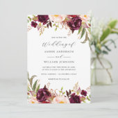 Invitation Fleurs Bourgogne Blush Bloom Mariage (Debout devant)
