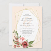 Invitation Fleurs Bourgogne Blush Mariage Botanique Géométriq (Devant)