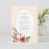 Invitation Fleurs Bourgogne Blush Mariage Botanique Géométriq (Debout devant)