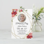 Invitation Fleurs Bourgogne Blush Photo Retraite Party (Debout devant)