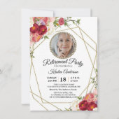 Invitation Fleurs Bourgogne Blush Photo Retraite Party (Devant)