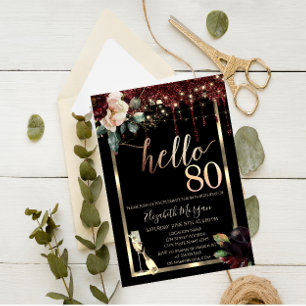 Invitation Fleurs Bourgogne,Cadre,Champagne 80e Anniversaire