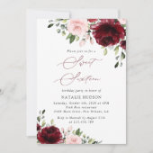 Invitation Fleurs Bourgogne, Fleurs roses, Boho, Sweet 16 (Devant)