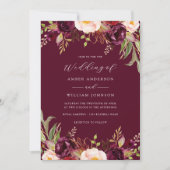 Invitation Fleurs Bourgogne Floraison Mariage (Devant)