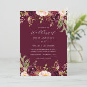 Invitation Fleurs Bourgogne Floraison Mariage (Debout devant)