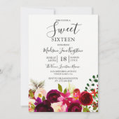Invitation Fleurs Bourgogne Floral Boho Sweet 16 (Devant)