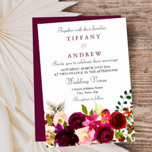 Invitation Fleurs Bourgogne Floral Élégant Mariage d'été