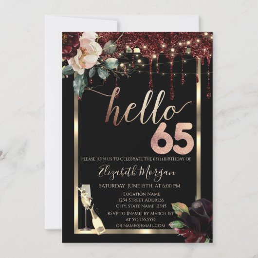 Invitation Fleurs Bourgogne, Frame, Champagne 65e anniversair (Devant)