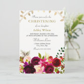 Invitation Fleurs Bourgogne Gold Leaf Wreath Christening (Debout devant)