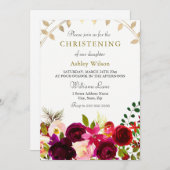Invitation Fleurs Bourgogne Gold Leaf Wreath Christening (Devant / Derrière)