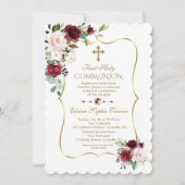 Invitation Fleurs Bourgogne Luxe Blush Première Communion Sai (Devant)