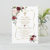 Invitation Fleurs Bourgogne Luxe Blush Première Communion Sai (Debout devant)