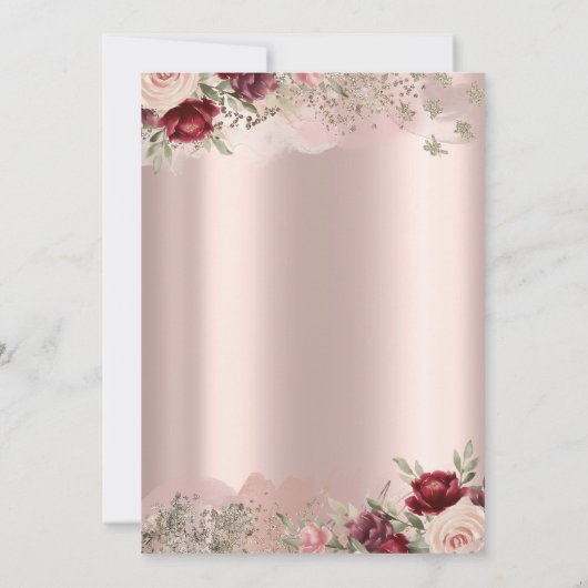 Invitation Fleurs Bourgogne Parties scintillant Bordure Rose (Dos)