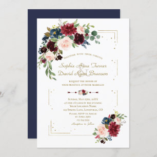 Invitation Fleurs Bourgogne Parties scintillant d'or Cadre Ma
