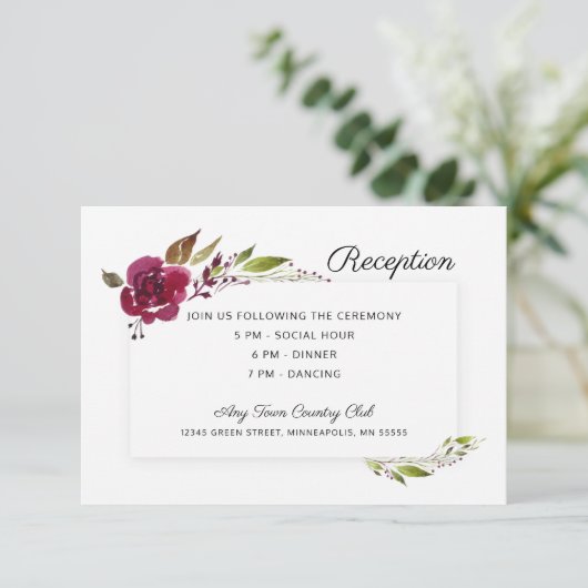 Invitation Fleurs Bourgogne Réception de mariage (Debout devant)