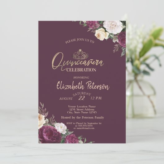 Invitation Fleurs Bourgogne Tiara (Debout devant)